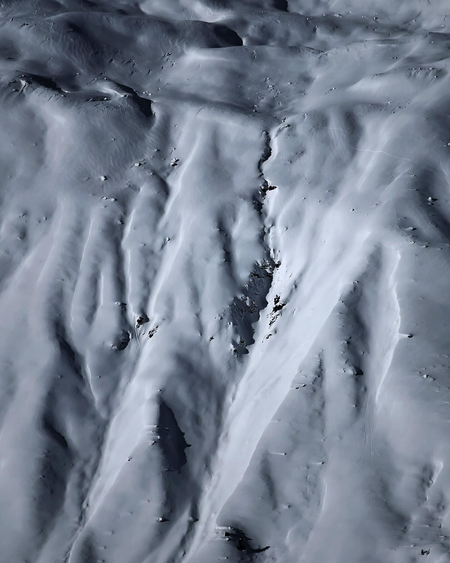 Fresh snow shaped into soft ridges and hollows